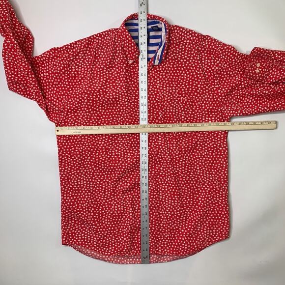 Vintage Gap Shirt Mens L Large Red Cotton Star AOP Printed Patriotic Long Sleeve - Picture 3 of 7